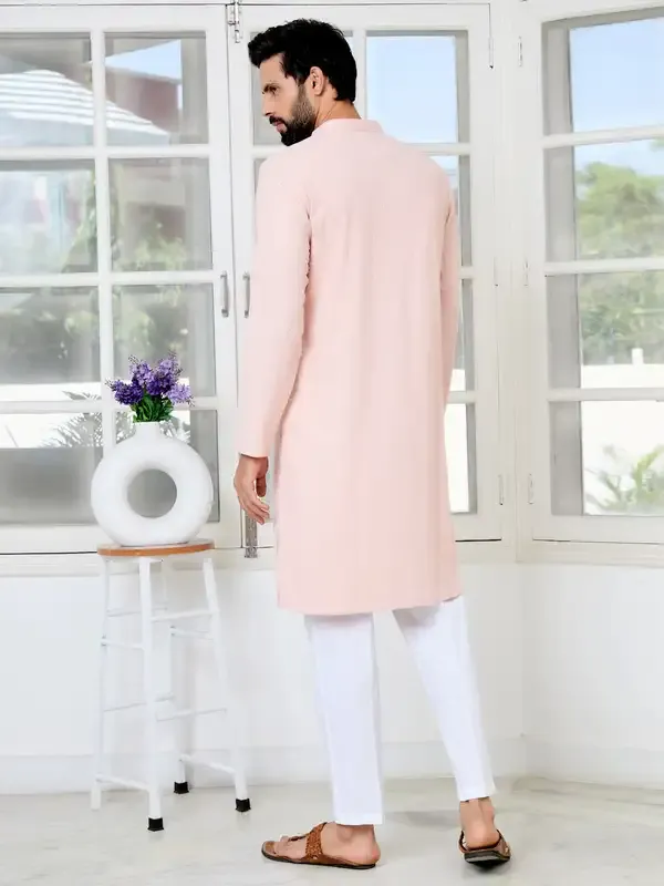 Men_Peach_Ethnic_Motifs_Sequins_Embroidered_Straight_Kurta_With_Pyjama