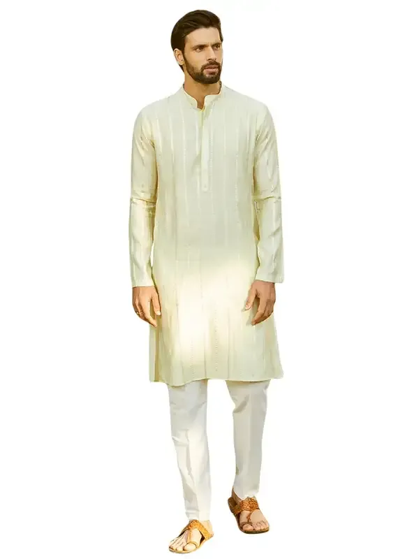 Men_Off_White_And_Gold_Chanderi_Silk_Sequins_Kurta_With_Pyjama