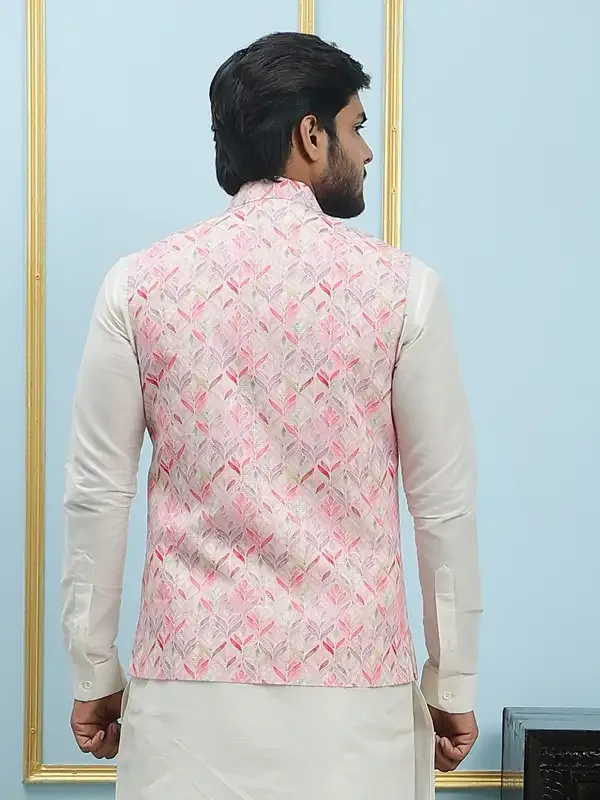 Men_Off_White_Kurta_Pajama_And_Pink_Digital_Print_Cotton_Nehru_Jacket