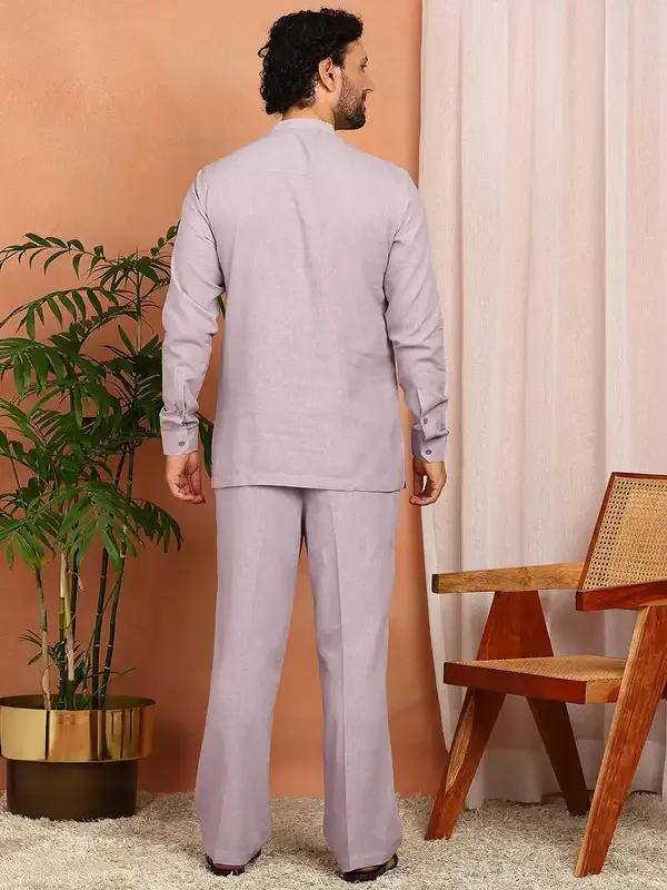 Men'S_Pastel_Purple_Linen_Solid_Pathani_Set