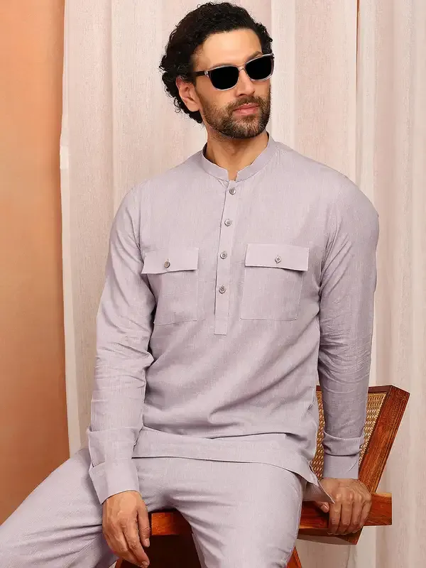 Men'S_Pastel_Purple_Linen_Solid_Pathani_Set
