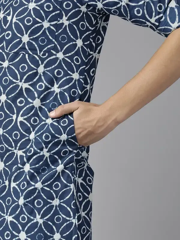Men_Blue_Regular_Pure_Cotton_Pathani_Printed_Men'S_Kurta_With_White_Salwar