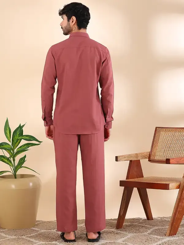 Men_Red_Linen_Solid_Co-Ord_Set