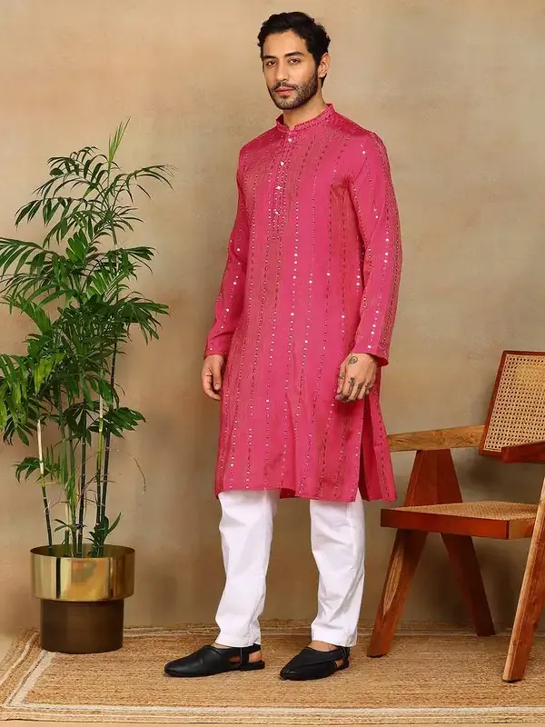 Pink_Sequins_Embroidered_Viscose_Straight_Kurta_With_Pyjama