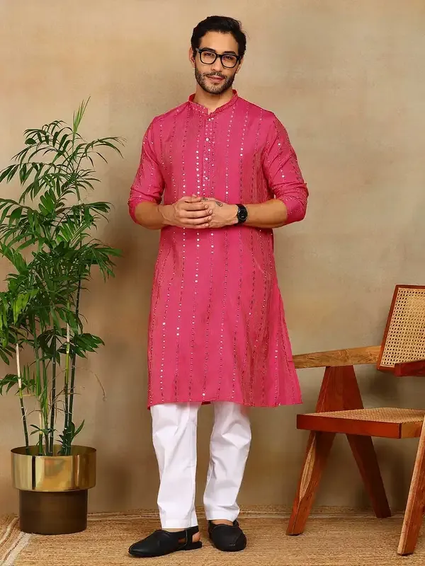 Pink_Sequins_Embroidered_Viscose_Straight_Kurta_With_Pyjama