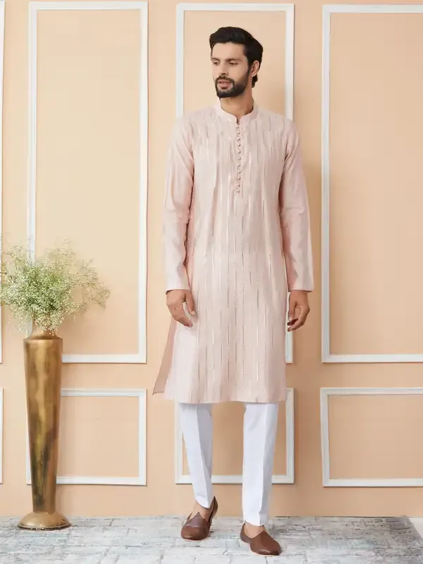 Light_Pink_Sequins_Embroidered_Pure_Chanderi_Silk_Straight_Kurta_with_Pyjama