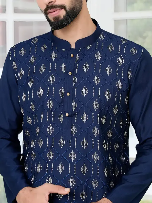 Blue_Ethnic_Motifs_Embroidered_Sequinned_Mandarin_Collar_Straight_Kurta_With_Pyjama