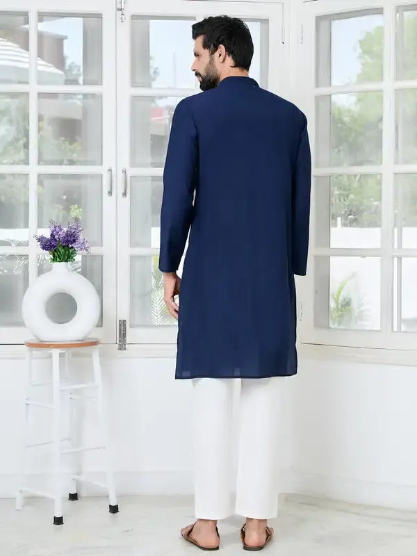 Blue_Ethnic_Motifs_Embroidered_Sequinned_Mandarin_Collar_Straight_Kurta_With_Pyjama