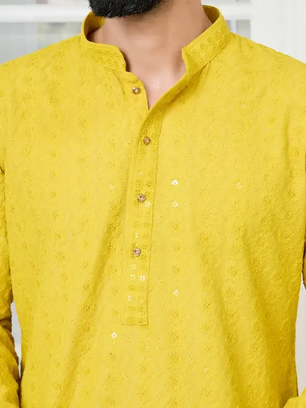 Yellow_Embroidered_Rayon_Straight_Kurta_With_Pyjama