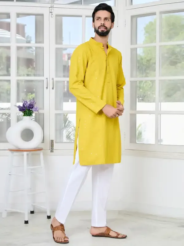 Yellow_Embroidered_Rayon_Straight_Kurta_With_Pyjama