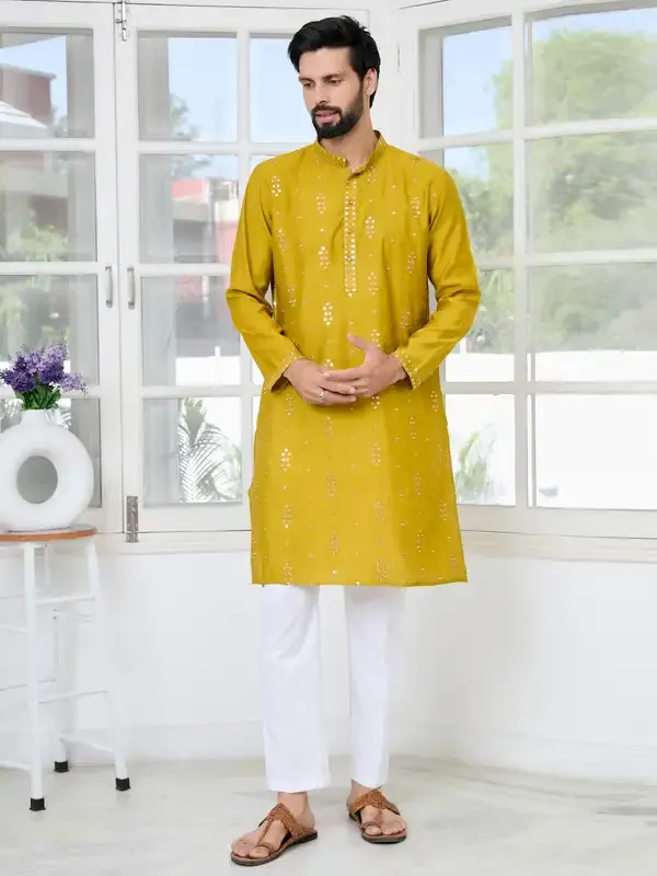 Mustard_Sequins_Embroidered_Straight_Kurta_With_Pyjama