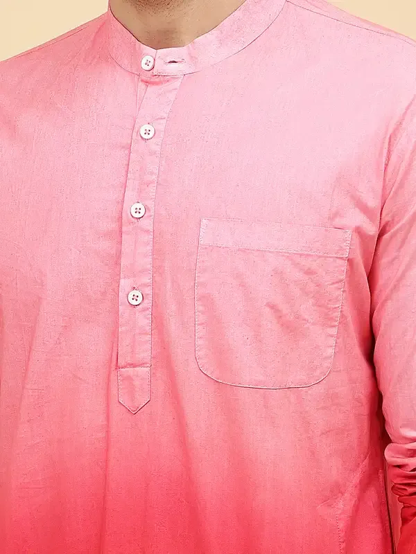 Men_Pink_And_Orange_Ombre_Dyed_Pure_Cotton_Kurta_With_White_Pajama