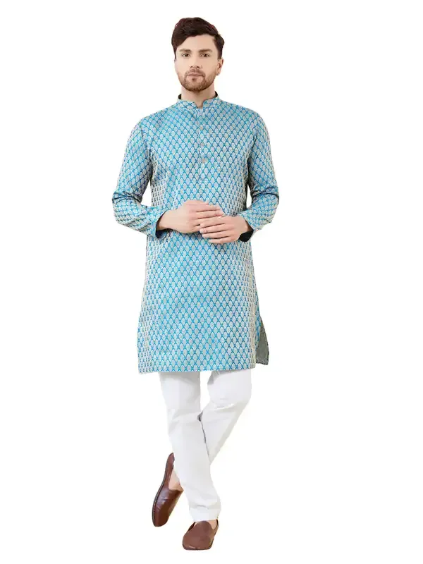 Blue_Ethnic_Motifs_Silk_Jacquard_Woven_Design_Straight_Kurta_With_Pyjama