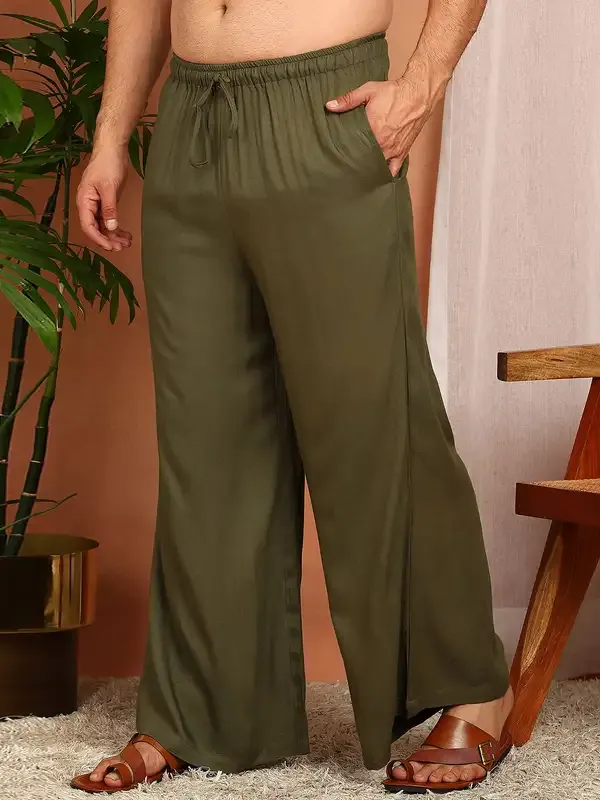 Men'S_Olive_Viscose_Rayon_Solid_Pathani_Set