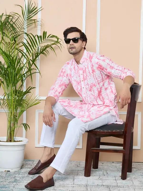 Red_Tie_&_Dye_Printed_&_Embroidered_Cotton_Straight_Kurta_With_Pyjama