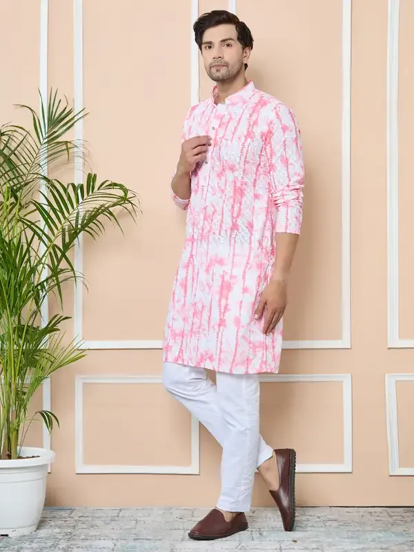 Red_Tie_&_Dye_Printed_&_Embroidered_Cotton_Straight_Kurta_With_Pyjama