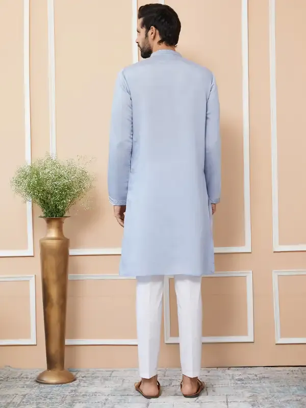 Blue_Embroidered_Chanderi_Silk_Straight_Kurta_With_Pyjama