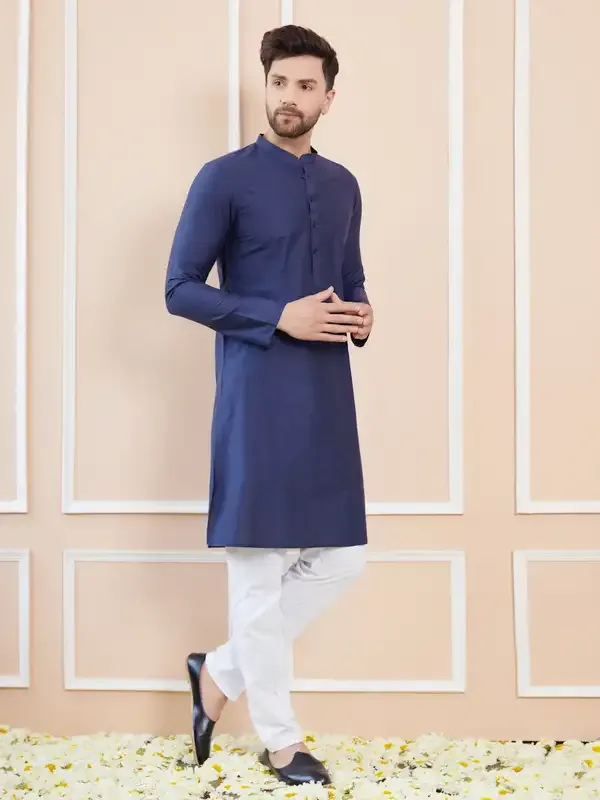 Blue_Cotton_Solid_Straight_Kurta_With_Pyjama