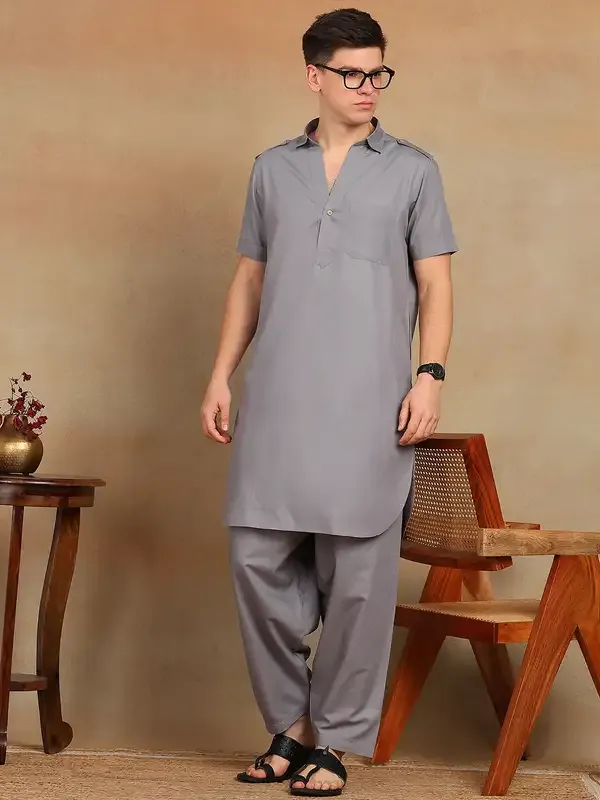 Men_Grey_Solid_Pathani_Kurta_With_Salwar