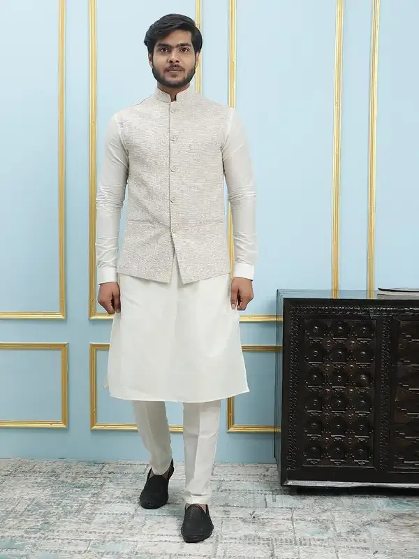 Men_Off_White_Kurta_Pajama_And_Cream_Color_Solid_Khadi_Nehru_Jacket