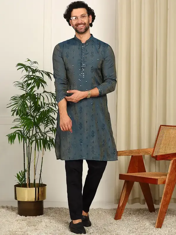 Navy_Blue_Sequin_Embroidered_Straight_Kurta_With_Pyjama