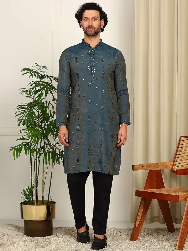 Navy_Blue_Sequin_Embroidered_Straight_Kurta_With_Pyjama