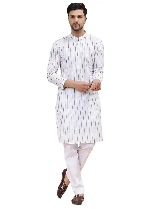 Men_White_&_Grey_Pure_Cotton_Printed_Staright_Kurta_With_Pajama