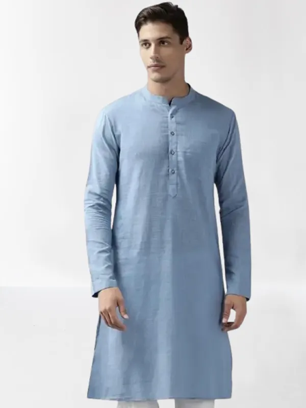 Men_Blue_Cotton_Straight_Kurta_With_Slub_Effect