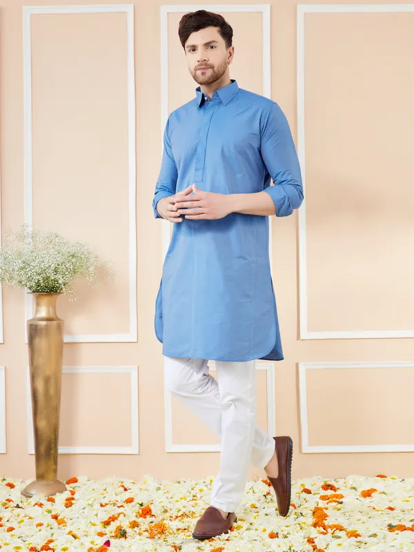 Men_Blue_Cotton_Solid_Pathani_Kurta_With_Pyjama