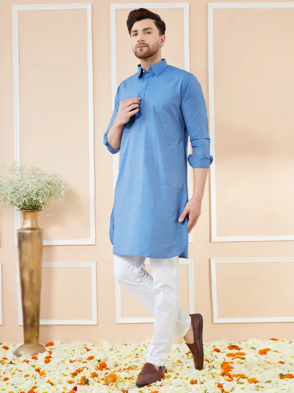 Men_Blue_Cotton_Solid_Pathani_Kurta_With_Pyjama