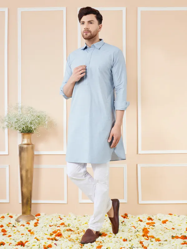 Men_Blue_Cotton_Solid_Pathani_Kurta_With_Pyjama