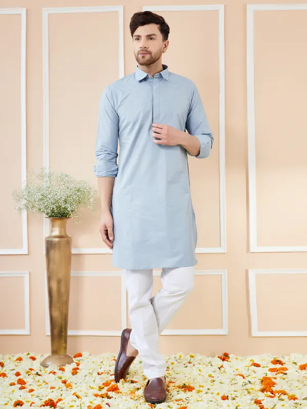 Men_Blue_Cotton_Solid_Pathani_Kurta_With_Pyjama