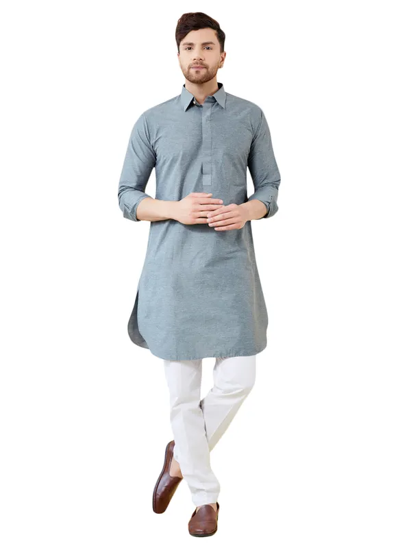 Men_Grey_Cotton_Solid_Pathani_Kurta