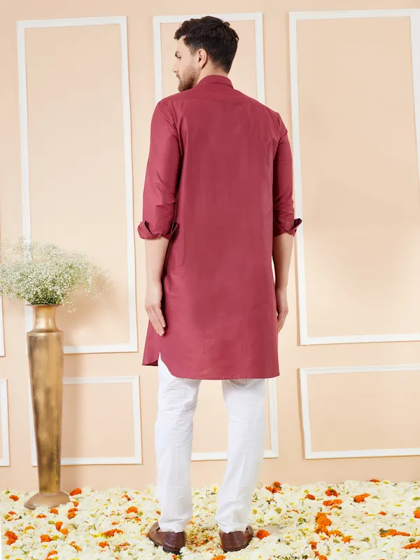 Men_Red_Cotton_Solid_Pathani_Kurta_With_Pyjama