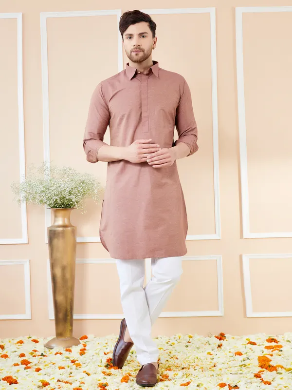Men_Brown_Cotton_Solid_Pathani_Kurta_With_Pyjama
