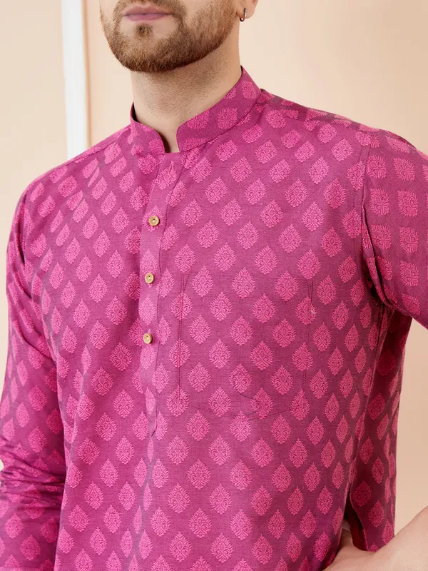 Pink_Ethnic_Motifs_Silk_Jacquard_Woven_Design_Straight_Kurta_With_Pyjama