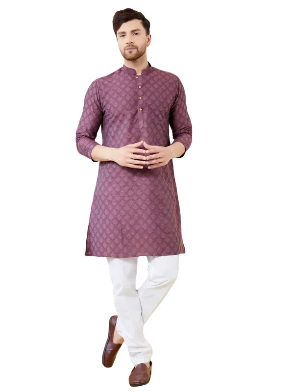 Purple_Ethnic_Motifs_Silk_Jacquard_Woven_Design_Straight_Kurta_With_Pyjama