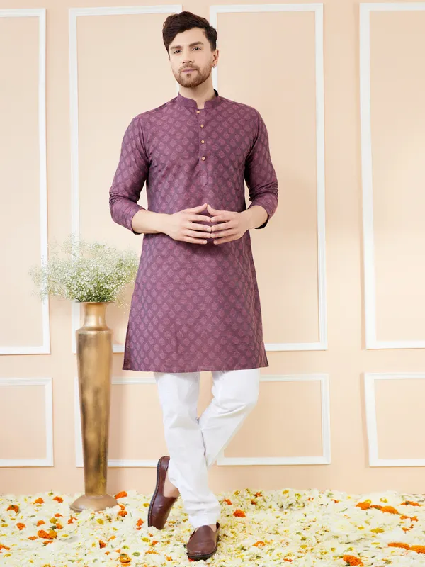 Purple_Ethnic_Motifs_Silk_Jacquard_Woven_Design_Straight_Kurta_With_Pyjama
