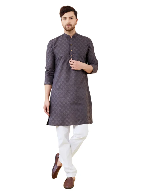 Black_Ethnic_Motifs_Silk_Jacquard_Woven_Design_Straight_Kurta_With_Pyjama