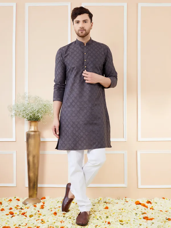 Black_Ethnic_Motifs_Silk_Jacquard_Woven_Design_Straight_Kurta_With_Pyjama