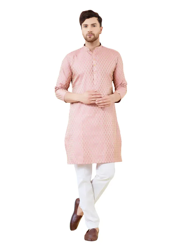 Pink_Ethnic_Motifs_Silk_Jacquard_Woven_Design_Straight_Kurta_With_Pyjama