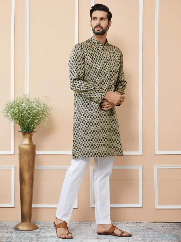 Black_Ethnic_Motifs_Silk_Jacquard_Woven_Design_Straight_Kurta_With_Pyjama