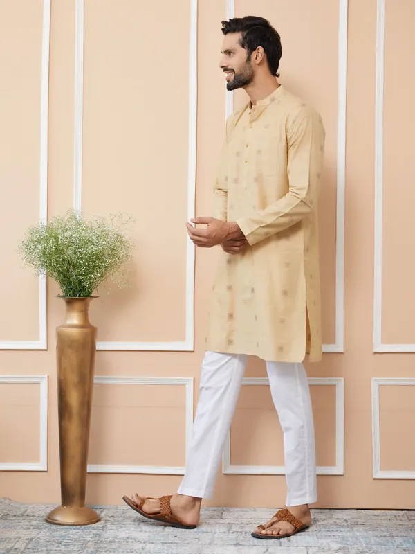 Beige_Cotton_Handloom_Motifs_Straight_Kurta_With_Pyjama