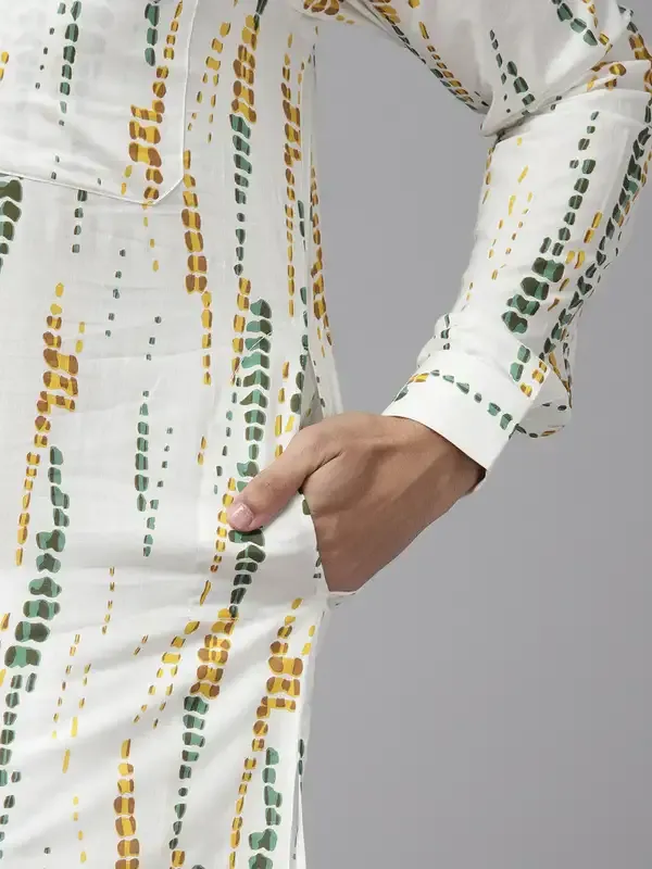 Men_White_&_Mustard_Pure_Cotton_Printed_Staright_Kurta_With_Pajama