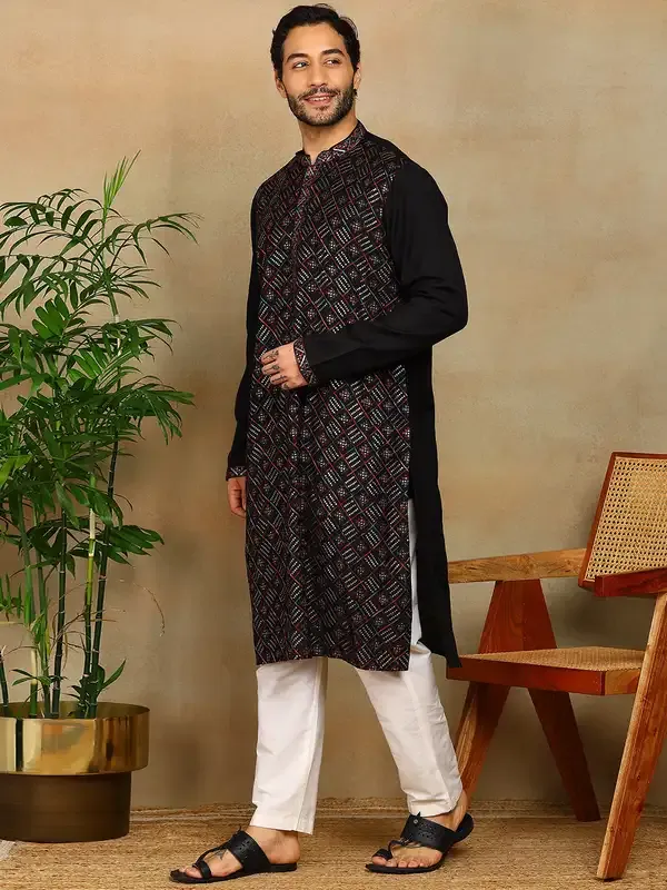 Black_Sequins_Embroidered_Viscose_Straight_Kurta_With_Pyjama