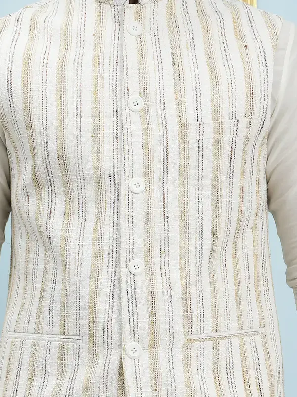 Men_Off_White_Kurta_Pajama_And_Cream_Color_Solid_Khadi_Nehru_Jacket