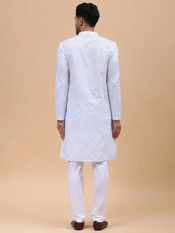 Men_White_&_Grey_Pure_Cotton_Embroidered_Staright_Kurta_With_Pajama