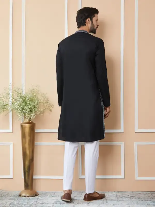 Black_Thread_&_Sequin_Worked_Pure_Cotton_Straight_Kurta_With_Pyjama