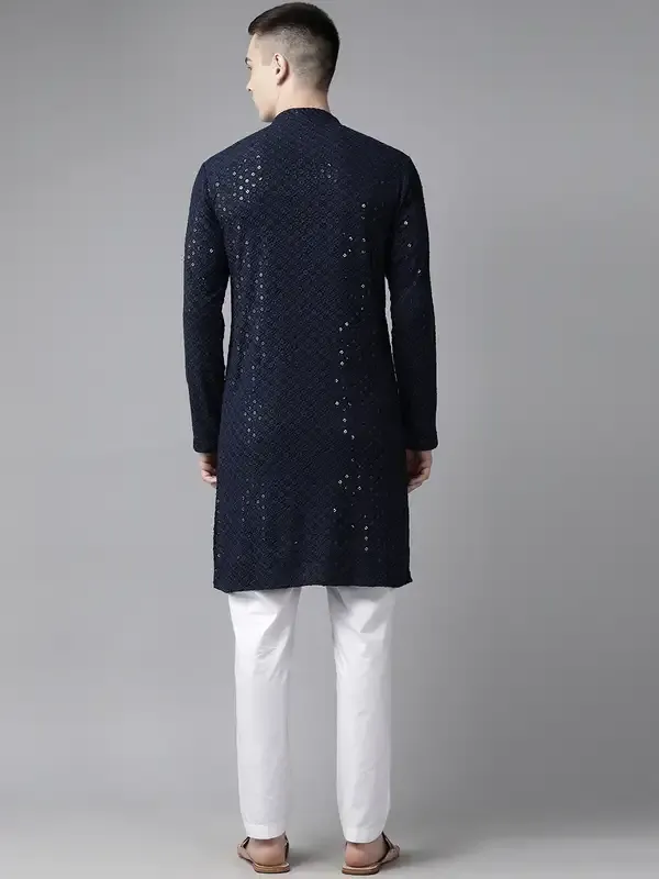 Men_Navy_Blue_Floral_Embroidered_Sequined_Rayon_Kurta_With_Pyjama