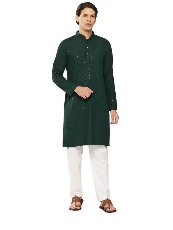 Men_Green_Embroidered_Sequined_Rayon_Kurta_With_Pyjama